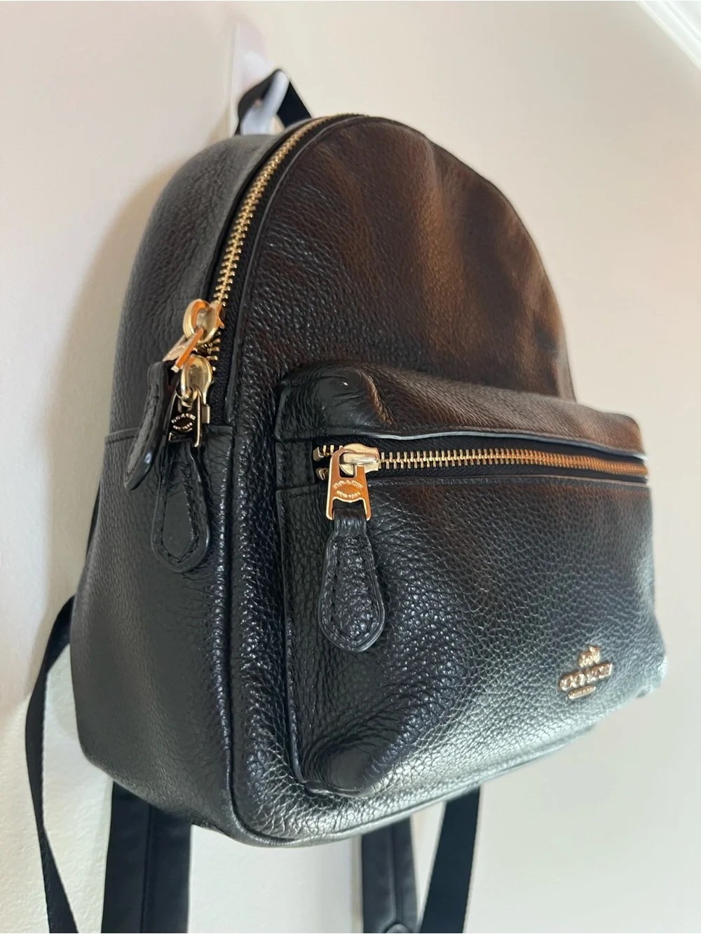 Coach Charlie Mini Backpack Black Pebbled Leather